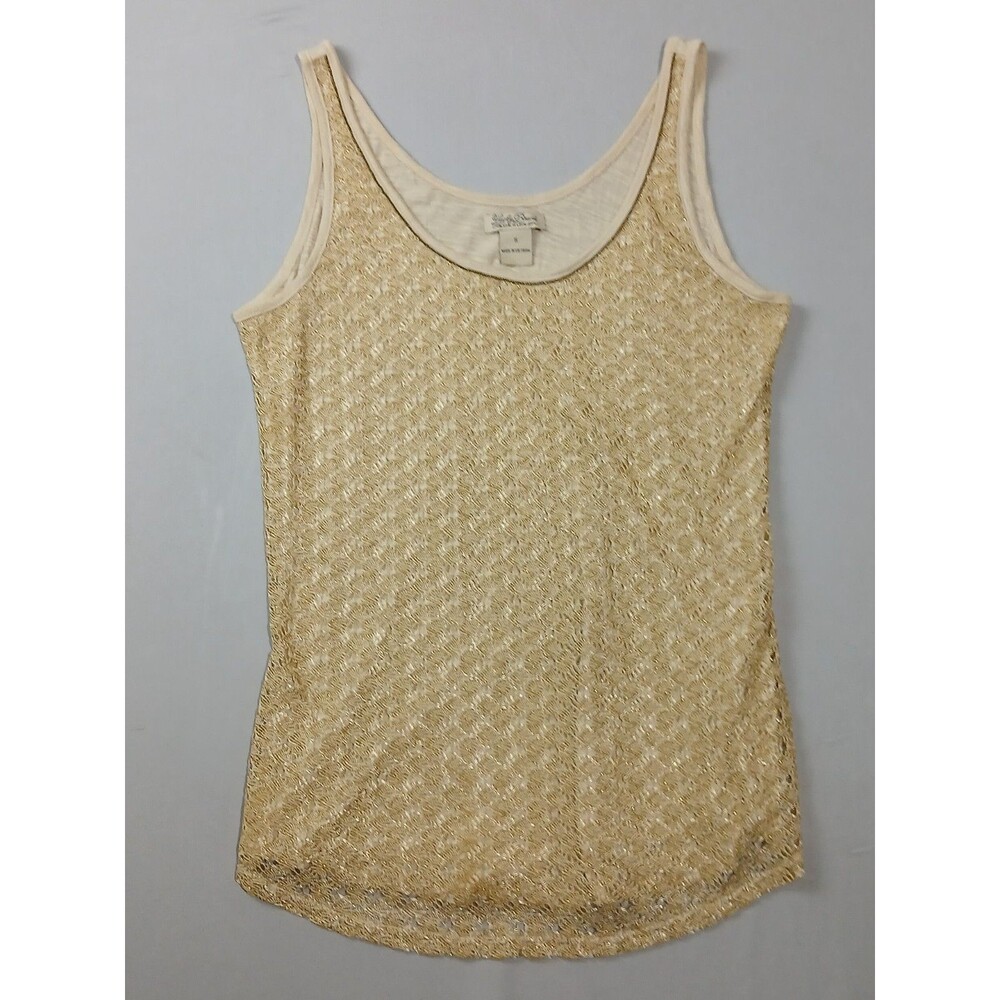 Lucky Brand Metallic Lace Tank Top Womens Size S Gold Champagne Modal Blend